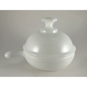 Vintage White Milk Glass Soup Bowl With Lug Handle and dome lid